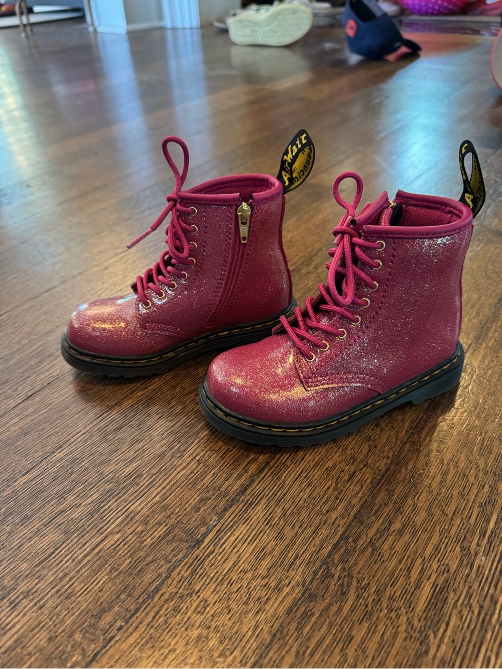 Dr. Martens Glitter Fuchsia Lace-Up Kids Boots